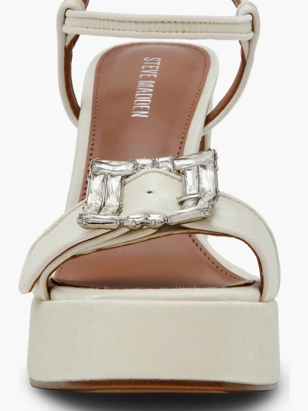 Steve Madden Liandra Satin Ivory Ankle Strap Platfrm Embellish Buckle Sz 10 NWB